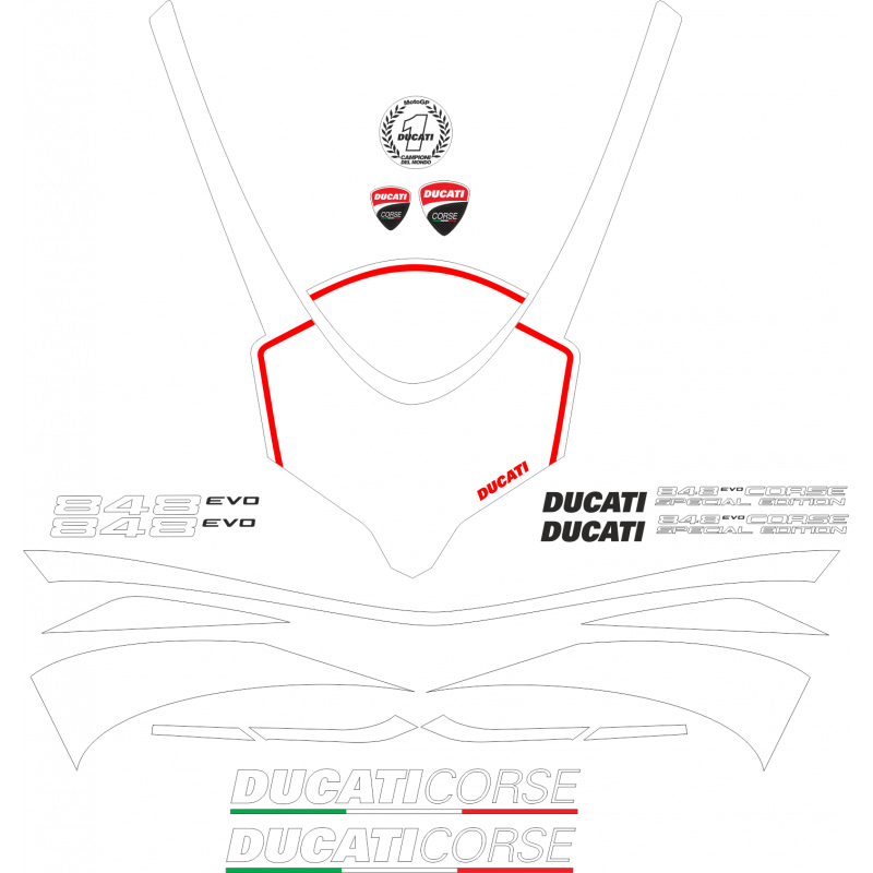 Kit de pegatinas para Ducati  848 Evo Corse 2010 - roja ducati corse decals set